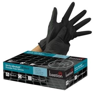 Bastion Nitrile Ultra Soft Black Powder Free Gloves - Medium