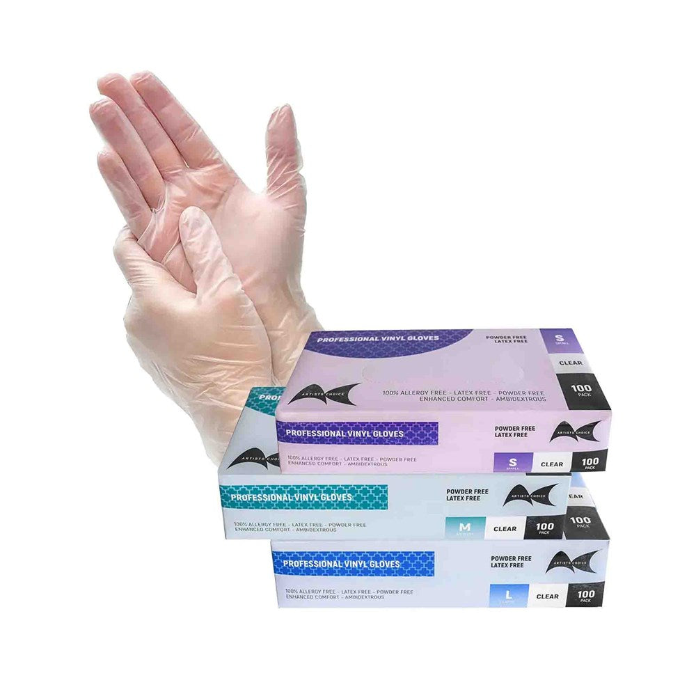 Artists Choice Powder Free Vinyl Clear Gloves- Small