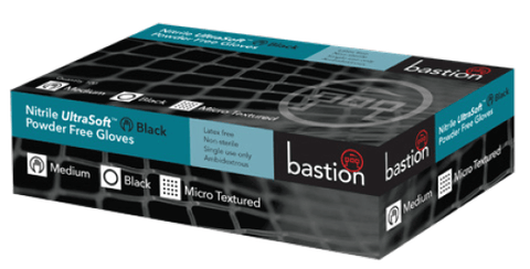 Bastion Nitrile Ultra Soft Black Powder Free Gloves - Small