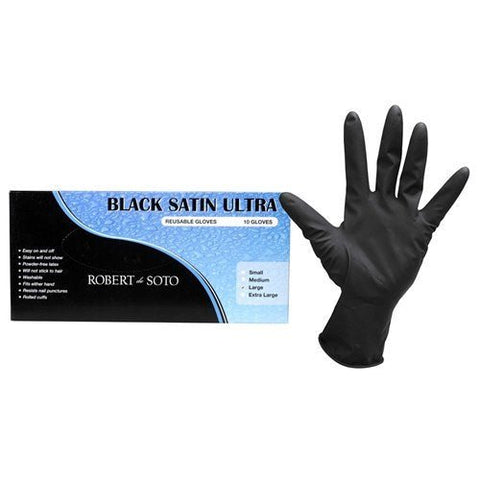 Desoto Large 10Pk Black Satin Ultra Reusable Gloves - Budget Salon Supplies Retail