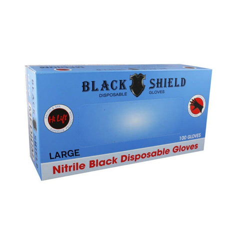 Hi Lift Black Shield Disposable Black Gloves 100 Pcs Large - Budget Salon Supplies Retail